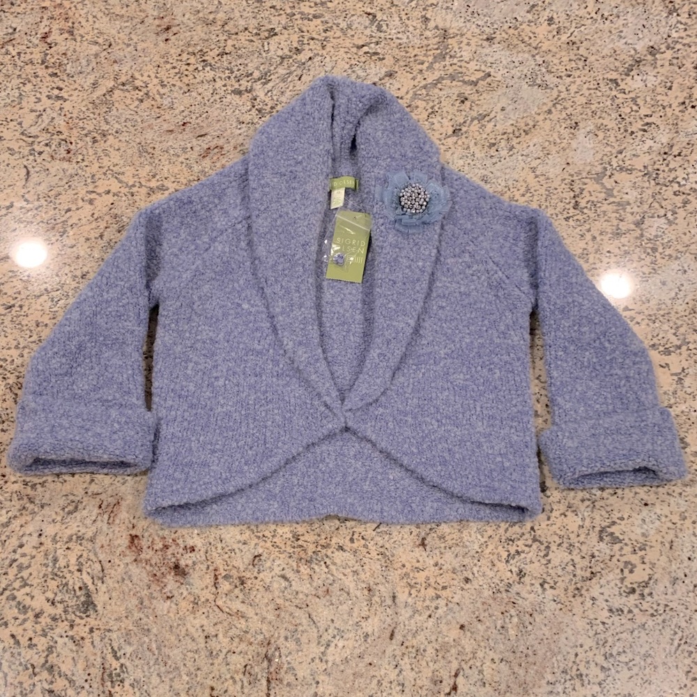 NWT Sigrid Olsen Cropped Cardigan w/ Brooch